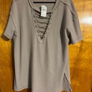 Buckle Women's Lace-Up Taupe Top